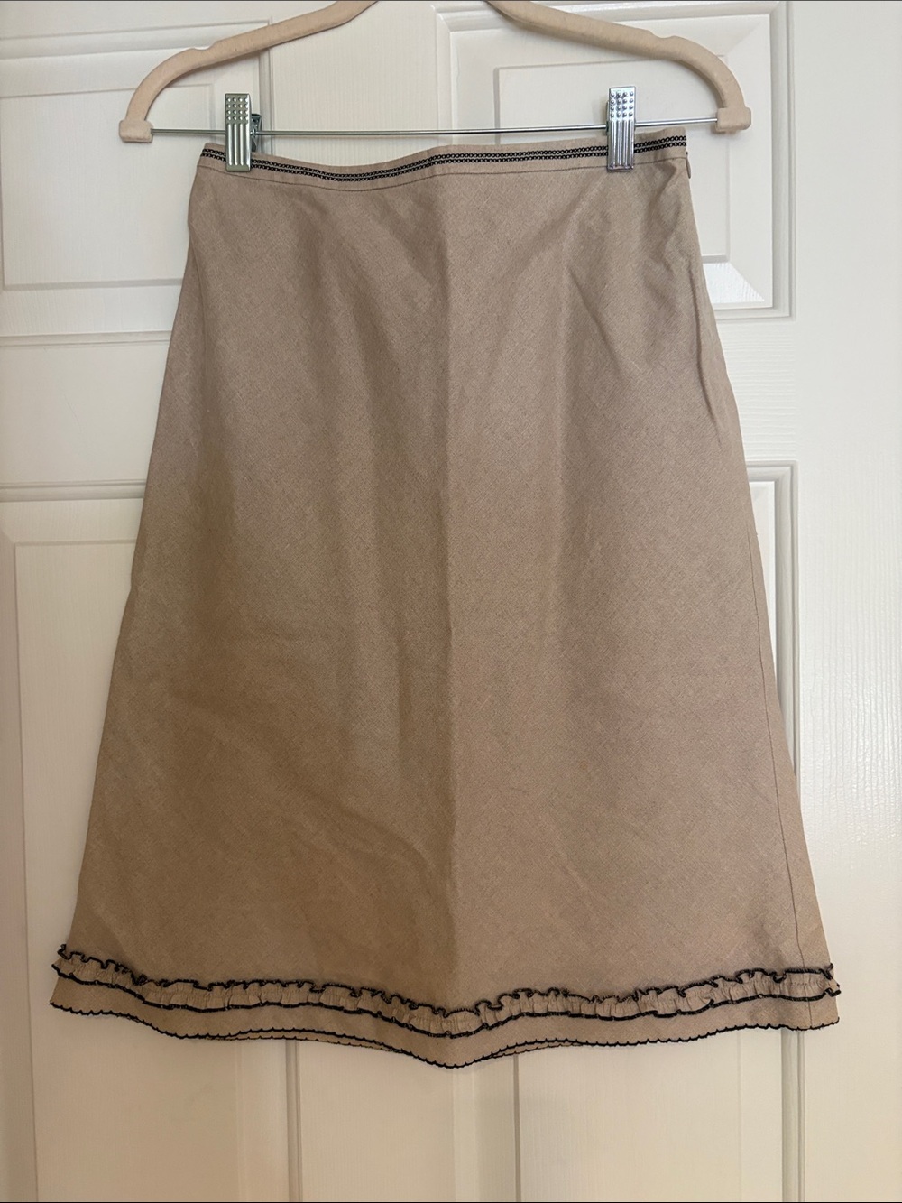Ann Taylor 100% Linen Beige A-Line Skirt with Ruffle Trim